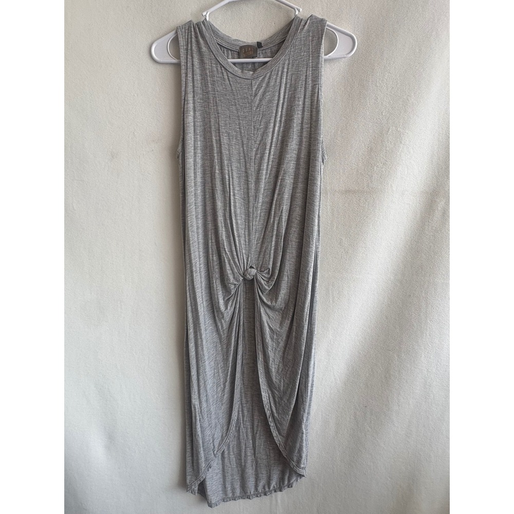 Dual Nature Womens Gray Sleeveless Front Knot Tulip Hem Midi Dress Size M